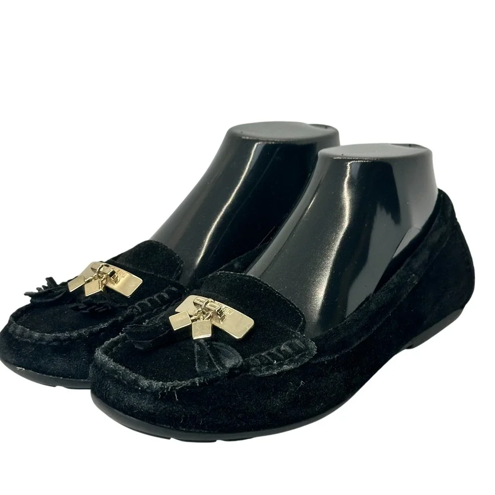 Anne Klein iflex Black Suede Moccasin Loafer Akoates Tassel Flat Shoes Size 6.5M